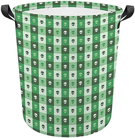 Vanzemaljska lica zelena kvadratna torba za veš sa ručkama okrugla korpa vodootporna korpa za odlaganje sklopiva 16,5 x 17,3 inča