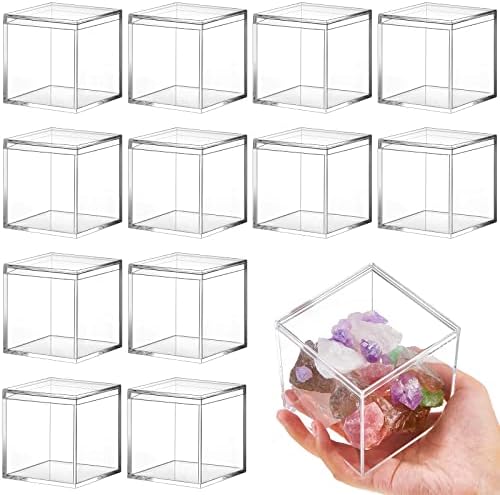 Juexica 12 komada čista akrilna plastična kvadratna kocka mala akrilna kutija sa poklopcem ukrasnim kutijama zaslon za odlaganje nakita mini bistra kontejner za kućnu pilulu bombona i sitni nakit