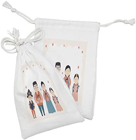 Lunaristid brat tkanina torba od 2, Chuslook Festival Korejski Dan zahvalnosti Odmori za odmor Porodična slika, mala vrećica za vuču za toaletne potrepštine maske i usluge, 9 x 6, van bijele i višebojne