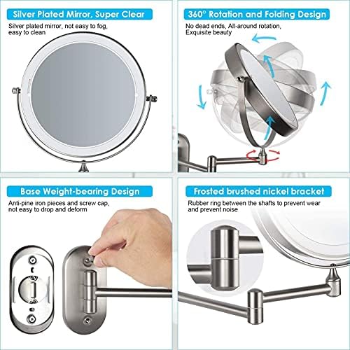 Rfxcom zidno ogledalo za brijanje okruglog oblika za kupatilo,USB dvostrano LED okretno 360°sklopivo zidno ogledalo za šminkanje,3 načina svjetla sa Touch Sn, 8
