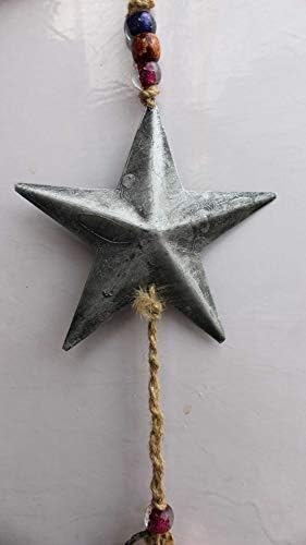 Mango Pokloni Dekorativni jute niz od 2 metalne zvijezde sa žilomnim zvona 90 cm Dužina