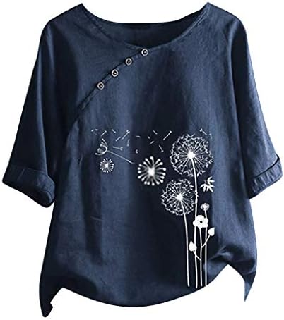 Wkishenl Ljeto Ženski kratki rukav pamučni posteljina tunike 2023 Cvijeće Trendne vrećice Twegy T majice Casual plus size bluza