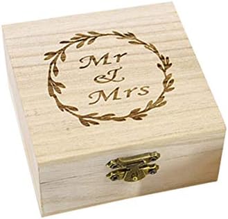Amosfun drveni nosač prstena Mr. MRS tisak Rustikalna kutija za vjenčanje za angažovanje prstenastih kutija Vintage nakit kutija zvona