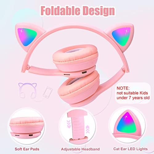 Wireless cat ear slušalice, dječje slušalice sa mikrofonom & amp;LED Light Up Cat, 85db siguran volumen ograničen, sklopive Kitty