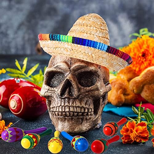 12 kom drvena Fiesta Maracas šareni dizajn Fiesta Maracas meksičke pogodnosti za zabave i 6 kom Mini Sombrero šeširi Meksički šešir za meksičku Fiesta Noisemaker Party Favors zalihe karnevali