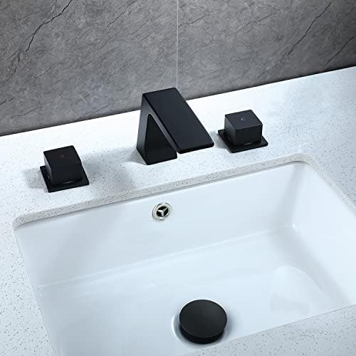 Joywell Matte Crna kade Slavina za tuširanje Kompletna + kupaonska slavina 3 rupa 2 ručka široka slavina sudopera + pop ud sudoper