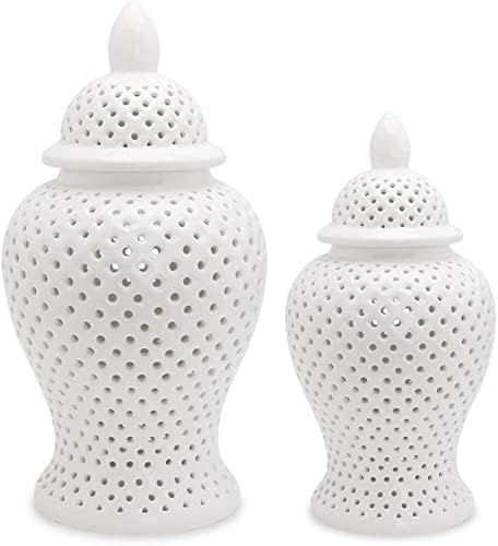 CNPraz bijeli šuplji keramički đumbirski ukrasi za jar, hram jar sa poklopcem, đumbir jar vaza za kućni ukras dnevni boravak