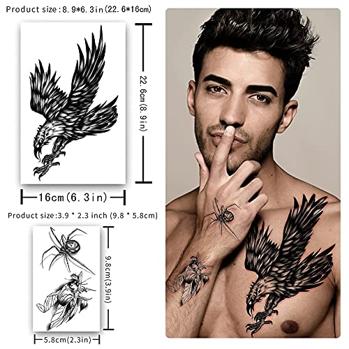 2 seta 105 listova Privremena tetovaža za muškarce i žene, polum za crno miks cvijeće Životinje ruže Peony Eagle 3D vodootporne privremene