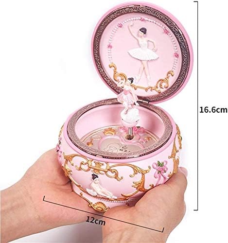 Huangxing - Kolekcionarske figurice Music Boxes Okrugla Pink Music Box, Romantična ballerina muzička kutija za djevojke, kućni dekoracija,