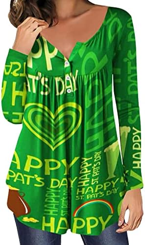 St Patricks Day Košulja Žene Naseljene trbuh Tuničke vrhove Shamrock Print Holining Tops dugih rukava za gamaše