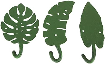 Zeckos set od 3 livenog željeza zelenog tropskog tropskog lišća ukrasni zidni kuke za ručnik vešalica