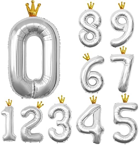 Geloubo srebrni balon velikog broja sa krunom, 40 inčni milarski broj telefona, rođendanski ukrasi za rođendan prvi rođendan dekor