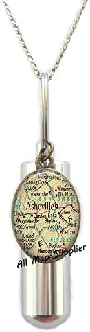 AllMapsupplier modna kremacija urn ogrlica, Asheville, Sjeverna Karolina Karta Kremacija Urn ogrlica, Asheville Map Urn, Karta Nakit