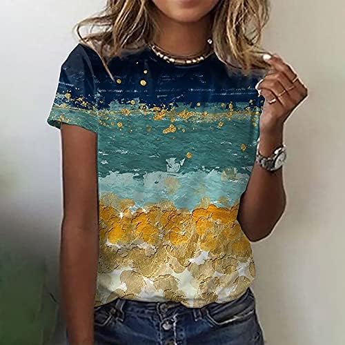 Ženske vrhove Vintage 3D grafički tees casual labav tunika Crew Crt Majica Teen Girl Cute Tops kratkih rukava