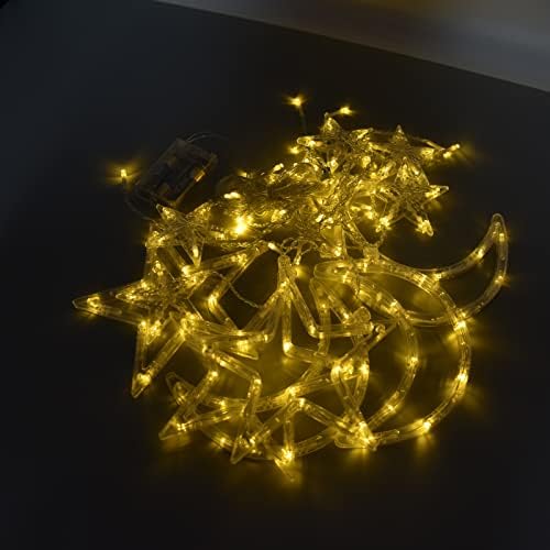 126 LED zvijezda svjetla, 3m baterija Twinkle Star Moon Fairy Lights, zavjese svjetla za Ramazan prozor vjenčanje vrt Božić ukras, sa 2 načina rasvjeta