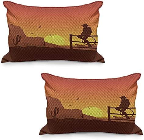 AMPESONNE WESTERN Quilted jastuk, silueta kauboja u divljem zapadnom zalasku sunca Scena američka kultura slika Print, standardna