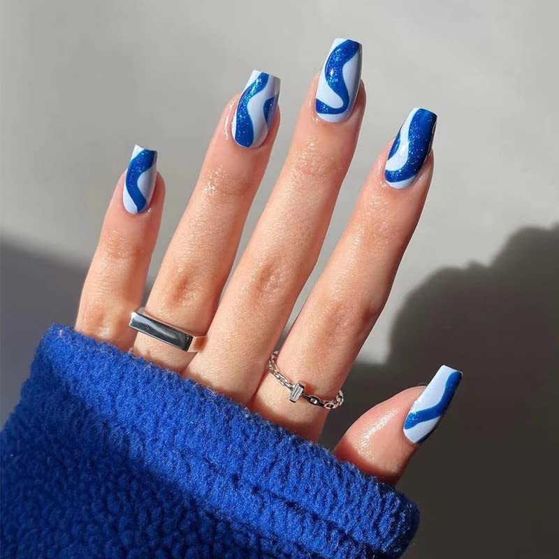 Bijeli francuski vrh za nokte kratki kvadratni DOCVOEOMH, prirodni goli lažni nokti sa modnim dizajnom Rhinestones, francuski vrh akrilni lepak na lažnom noktu na noktima za žene-24kom