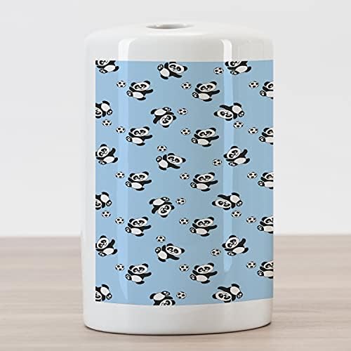 Držač četkica za četkicu za četkicu za četkicu za četkicu Panda udara loptu dječaci dizajn zabavni uzorak životinjskog uzorka, ukrasna svestrana kontratona za kupaonicu, 4,5 x 2,7, blijedo plavo crno bijelo