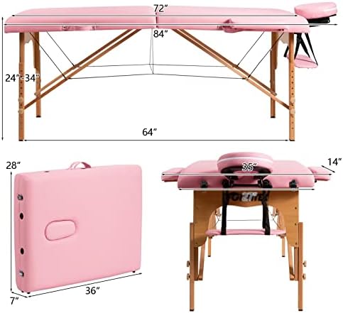 ZSEDP 84 L prijenosni stol za masažu podesivi Spa krevet tetovaža sa torbicom za nošenje Pink