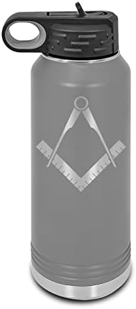 Freemason laserski ugravirani boce za vodu Prilagodljiv polarnog nehrđajućeg čelika od slame - FreemaSonry Tamno siva 32 oz