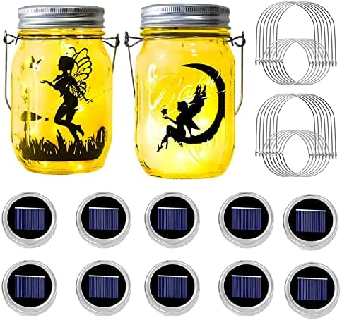 10 Pack Solar Mason Jar svjetla sa vješalicom, 30 LED Fairy Lights Solar Mason Jar poklopci svjetla za Mason Jar na otvorenom Fairy String Star Firefly Patio Vrt, Dvorište i dekor travnjaka