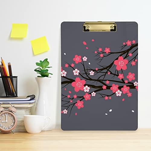 Cherry tree Flowers Plastic Clipboards with Metal Clip Letter Size Clipboard Low Profile Clip Boards for Nursing class office Supplies
