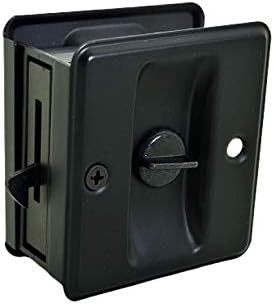 QCAA Čvrsta mesingana klizna vrata Povucite džepna brava privatnosti, mat crna, izrađena u Tajvanu, 1 pakovanje