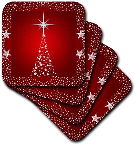 3drose srebrna zvjezdana božićna stablo sa prazničnom crvenom pozadinom - meki podmornici, set od 4