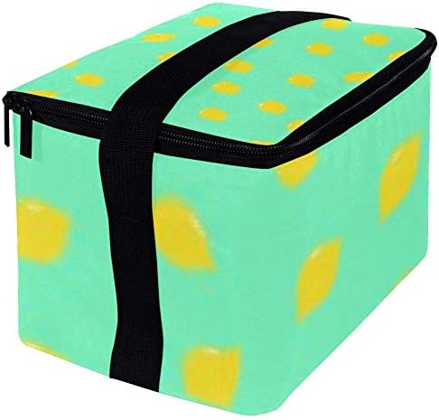 Nepropusna kutija za ručak, izolovana Bento kutija za muškarce i žene za odrasle, kanta za ručak za višekratnu upotrebu sa naramenicama Žuti kvadrati na zelenoj pozadini