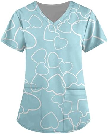 Ispis medicinske sestre za žene, V-izrez Fun T majice Radna odjeća Valentinovo za Valentinovo Print Tops Plus size majica sa džepovima