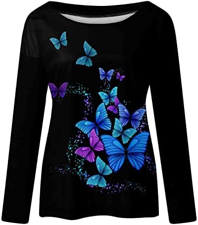 Crni laterfly grafički vitki tunik Vrh za teen djevojke s dugim rukavima Crewneck casual bluza Bustier mashirts žene eh xl