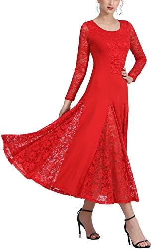 Whitewed dugih rukava čipka FOXTROT Flamenco Ballroom Glatke standardne plesne haljine