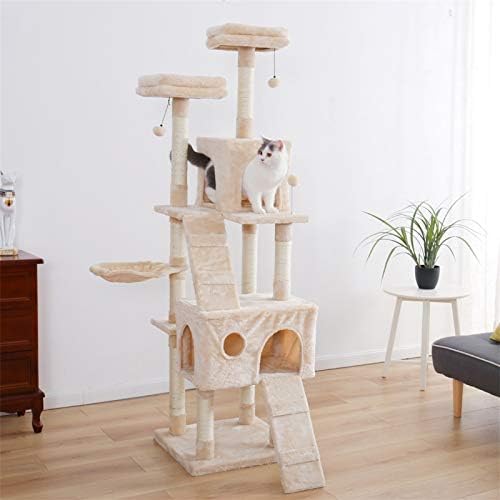 KANG-L 69 inča Cat Tree nadograđena verzija pet Play House stabilna kula za mačke sa 2 stana i 2 Perches Tower namještaj Kućne potrepštine