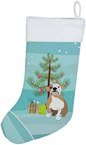 Caroline's bysures WDK3040CS Engleski buldog Faund i bijeli božićni božićni čarapa, kamin Viseći čarape Božićna sezona Dekor zabave