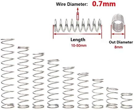 Kompresijska proljetna proljetna proljetna proljeća Spring 304 nehrđajući čelik ne-korozivna napetost Spring Wire Dia 0,7 mm Vanjski Dia 8mm Dužina 10-50 mm 10pcs