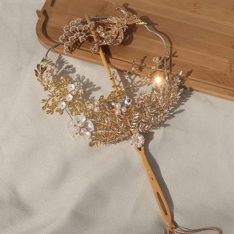 YCFBH Zlatni Phoenix Kineski mladenci tipa ventilatora umjetni 3D cvijeće Kristalni metalni šuplji ventilatorski dodaci za vjenčanje