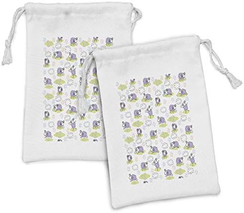 Ambesonne crtana tkanina torba od 2, ovce sa oblacima izgrađenim iz tačkice sretne životinje prilagođene tintu, malu torbu za vuču za toaletne potrepštine maske i favorize, 9 x 6, lavanda