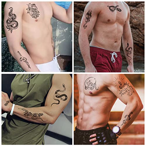 Privremene tetovaže za muškarce Žene odrasli, vodootporne naljepnice crne tetovaže Tribal Snake lobanje lažne tetovaže naljepnice Hallowee