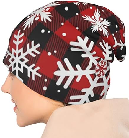 Laiputer Božićne pahuljice Plaid Beanie Standardno zatvoreno hemotivantne kape za pletene šešire za žene za žene muškarce