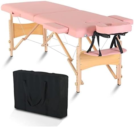 Zsedp stol za masažu 2 dijela sklopiva bukova noga 186x60x60cm podesiva po visini svestrana Prijenosna ružičasto / Bijela