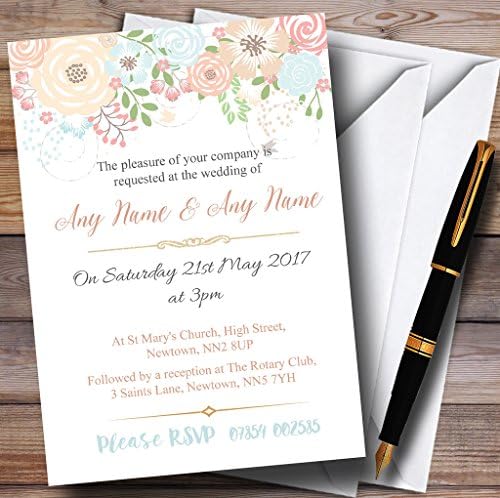 Coral breskva i plava akvarel cvjetni zaglavlje personalizirane pozivnice za vjenčanje