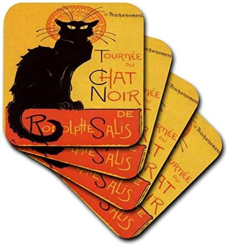3drose CST_46907_1 Le Chat Noir-oglašavanje, Art Nouveau, Crna Mačka, Mačka, Mačke, Chat Noir, Le Chat-Soft Camters, Set od 4