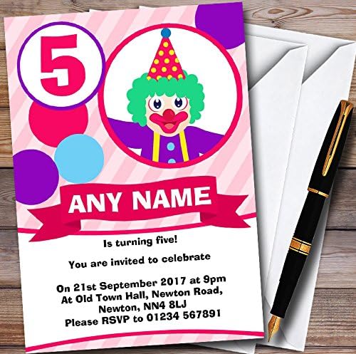 Girls Card Girls Pink Clown Personalizirani dječji pozivnice za rođendan