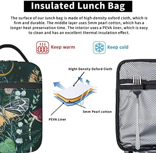 Torba za ručak za žene izolirani Kawaii prijenosni vodootporni za višekratnu upotrebu slatke torbe za ručak za tinejdžerke kutije za ručak za školsku djecu kutija za ručak za muškarce Picnic Travel Work (torba za ručak od gljiva noćnog moljca)