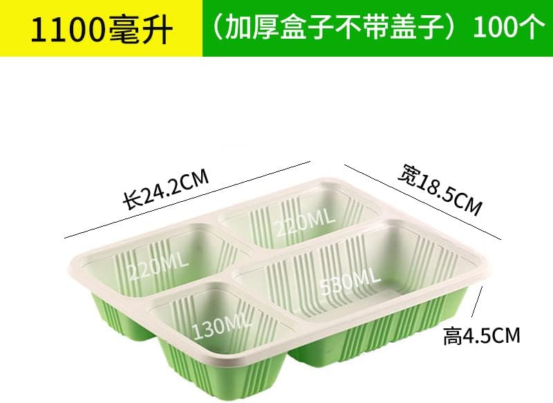 100 posuđa za jednokratnu upotrebu plastična kutija za ručak brza hrana kutija za ručak upakovana kutija za ručak kvadratna kutija za ručak za poneti praktična kutija za ručak rešetkasta kutija za ručak jednostavna kutija za ručak zelena i bijela bez poklopca