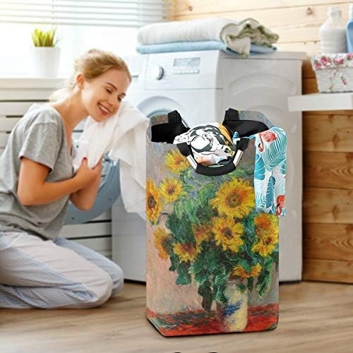 Alaza Monet Painting velika torba za pranje veša sklopiva sa ručkama vodootporna izdržljiva Odjeća okrugla kanta za pranje prljavih
