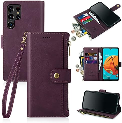 Antsturdy za Samsung Galaxy S22 Ultra 5G novčanik slučaj RFID Blokiranje [Zipper Poket] PU Koža Folio Flip zaštitni poklopac sa narukvicom