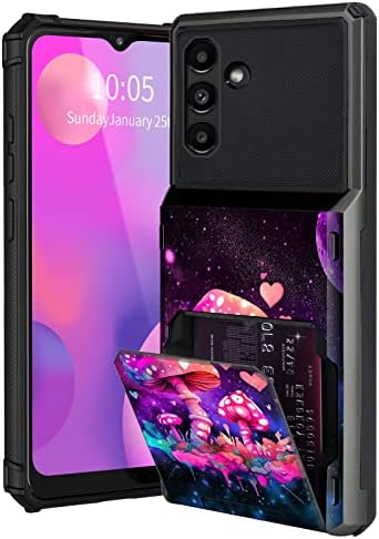 FUYOCWE for Samsung Galaxy A14 5G Wallet Case 5-Card Holder Flip Cover Purple Mushroom Design,Dual Layer Armor ID kreditna kartica
