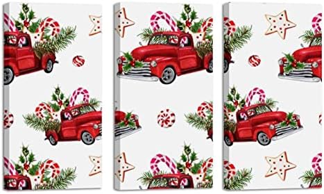 Zidna umjetnost za dnevni boravak, Božić Truck Stars uokvirena dekorativna uljna slika Set dekorativna moderna umjetnička djela spremna za kačenje 20x40