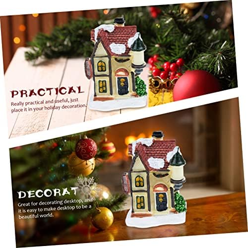 Aboofan 4kom Građevinska figurica Božić zimska mikro kuća osvijetljena Svjetleća rasvjetna oprema ukras kuće osvijetljene Mini Ornament